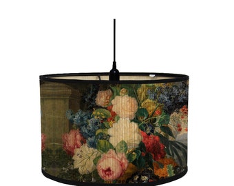 Floral Chandelier Lamp Cover for Pendant Floor Light Colorful Lamp Shades Decorative Drum Lampshade Vintage Bamboo Lampshade