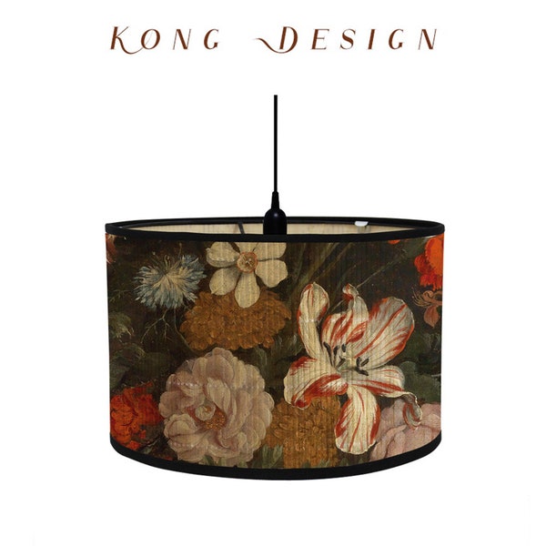 Decorative Drum Lampshade Vintage Bamboo Lampshade Floral Pattern Chandelier Lamp Cover for Ceiling Pendant/Table/ Floor Light