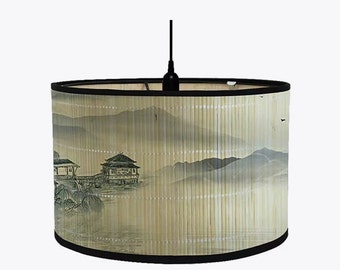 Chinese Landscape Painting Bamboo Lamp Shade Vintage Style Light Cover Lamp Shades for Floor Light and Table/Ceiling  Lamp