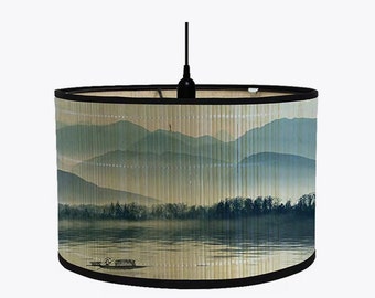 Landscape Painting Foldable Bamboo Lamp Shade Chinese Style Chandelier Lamp Lampshade for Floor Light and Table Lamp Ceiling Pendant