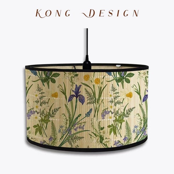 Bamboo Lamp Shade Vintage Flora Pattern Light Cover for Floor Table Lamps Living Room Bedroom Office ,Ceiling Lamp shade E27