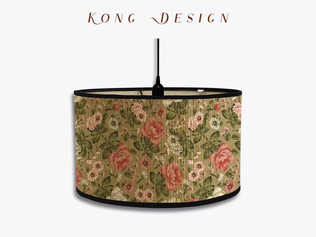 Decorative Drum Lampshade Vintage Flora Pattern Bamboo Lamp 