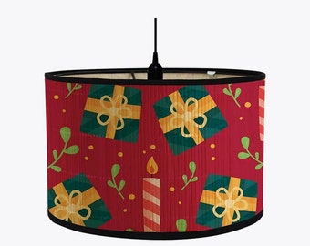 Abat-jour tambour E27 vintage pour décoration intérieure, abat-jour en bambou, motif de Noël, couvercle de la lampe, accessoires pour suspension