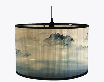 Chinese Mountain  Painting Foldable Bamboo Lamp Shade Chinese Style Chandelier Lamp Lampshade for Floor/Table/Ceiling Lamp E27