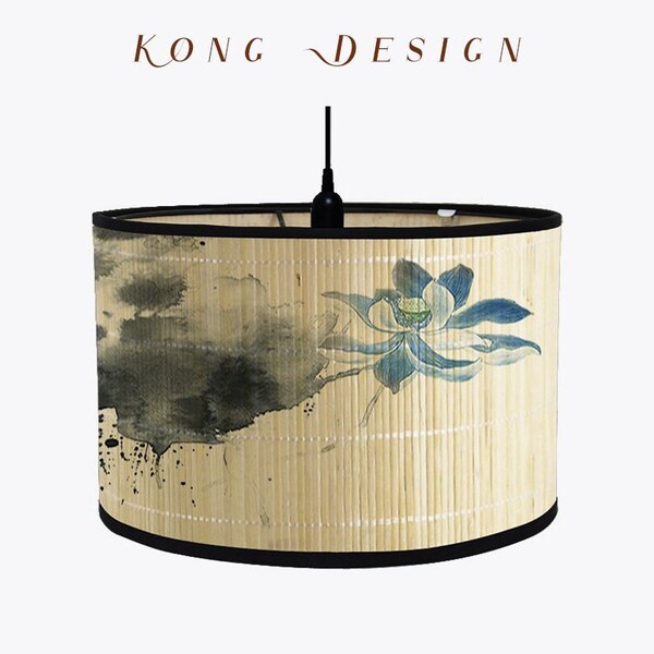 Lotus Bamboo Lamp Shade Chinese Vintage Style Drum Lampshade Light Cover Decorative Lamp shade for Floor Light/table / Pendant Lamp