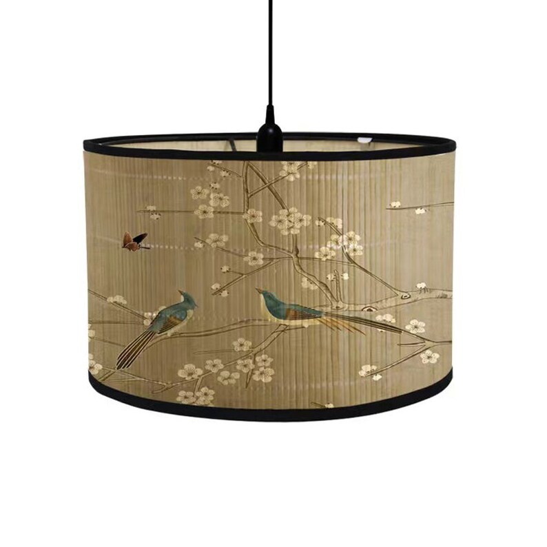 Foldable Bamboo Lamp Shade Birds Floral Patttern Chandelier Etsy