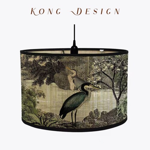 Bamboo Lamp Shade Birds Pattern Chandelier Lamp Cover Lamp Lampshade Drum Lamp Shade Vintage  Lampshade E27 Ceiling Lamp