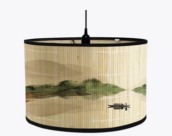 Chinese Landscape Painting Bamboo Lamp Shade Chandelier Lamp Lampshade Vintage Style Light Cover Lamp Shades for Floor Light and Table Lamp