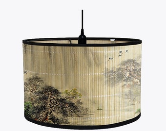 Chinese Vintage Style Bamboo Lamp Shade Landscape Light Cover Decorative Lamp shader for Floor Light/able/ Pendant Table Lamp