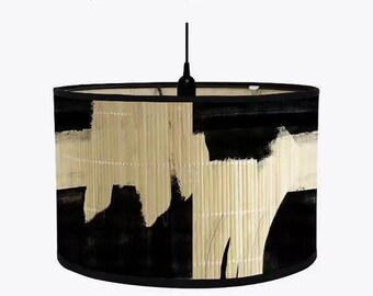 Abstract Bamboo Lamp Shades Covers Drum Lampshade with vintage Pattern Replacement Lamp Cover for Table/Floor/Ceiling Lamp Custom Lamp Shade