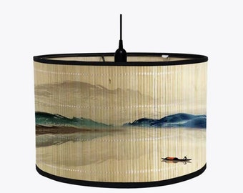 Chinese Landscape Painting Bamboo Lamp Shade Chandelier Lamp Lampshade Vintage Style Light Cover Lamp Shades for Floor Light and Table Lamp