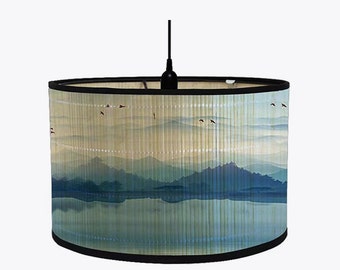 Landscape Painting Foldable Bamboo Lamp Shade Chinese Style Chandelier Lamp Lampshade for Floor Light and Table Lamp Ceiling Lights