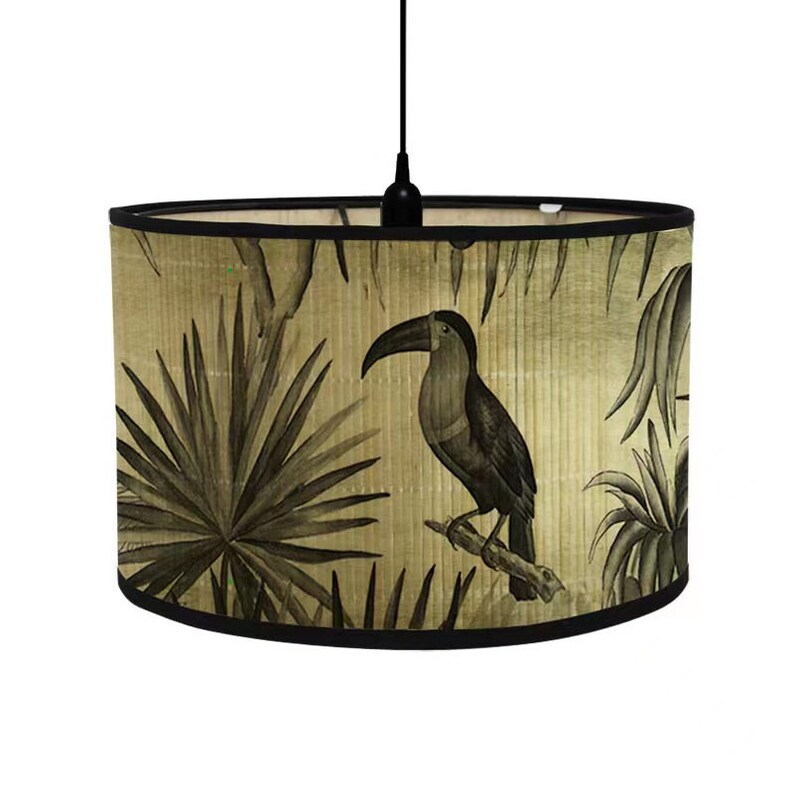 Bamboo Lamp Shade Birds and Plants Pattern Chandelier Lampshade Table