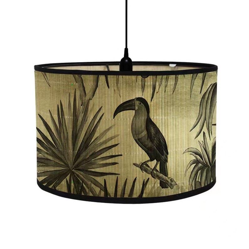 Bamboe Lampenkap Vogels Patroon Kroonluchter Lamp Cover Lamp Lampenkap Drum Lampenkap Vintage Lampenkap E27 Plafondlamp afbeelding 7