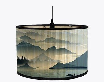 Mountain and River Foldable Bamboo Lamp Shade Chinese Style Chandelier Lamp Lampshade for Floor Light and Table Lamp E27