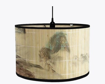 Chinese Mountain  Painting Foldable Bamboo Lamp Shade Vintage Style Chandelier Lamp Lampshade for Floor/Table/Ceiling Lamp E27