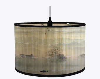 Chinese Painting Foldable Bamboo Lamp Shade Vintage Style Chandelier Lamp Lampshade for Floor/Table/Ceiling Lamp E27