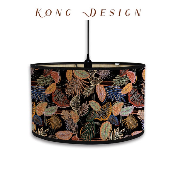 Abat-jour de lampe en bambou pliable, abat-jour de lustre à motif de feuilles et de fleurs multicolores pour éclairage au sol/lampe de table/plafonnier E27
