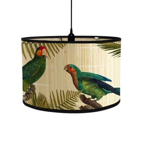 Abat-jour en bambou motif oiseaux, lustre, couvercle de lampe, abat-jour tambour, abat-jour vintage, plafonnier E27 Style 04