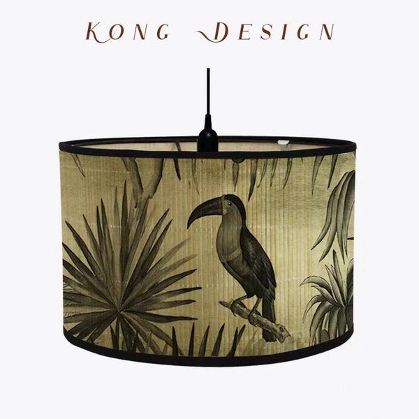 Bamboo Lamp Shade Birds Pattern Chandelier Lamp Cover Lamp Lampshade Drum Lamp Shade Vintage  Lampshade E27