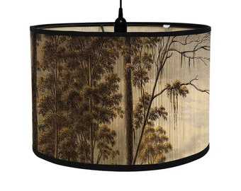 Arbres forestiers couvre-lampes abat-jour abat-jour tambour en bambou avec motif couvre-lampe de rechange pour lampe de table/sol/plafonnier E27