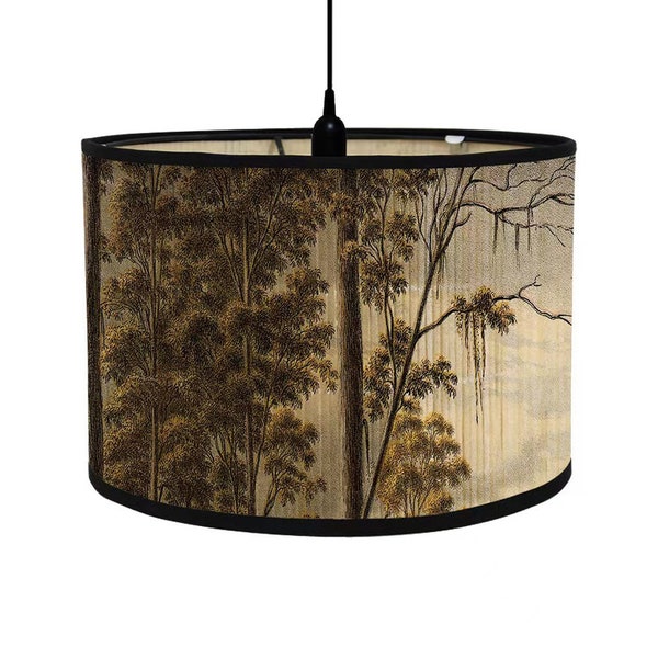 Arbres forestiers couvre-lampes abat-jour abat-jour tambour en bambou avec motif couvre-lampe de rechange pour lampe de table/sol/plafonnier E27