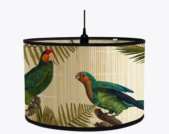 Bamboo Lamp Shade Birds and Plants Pattern Chandelier Lampshade Table/Floor/Ceiling Pendant Lamp shade for Bed Room,Living Room, E27