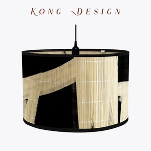 Bamboo Lamp Shade Abstract Black and White Pattern Chandelier Lamp Cover Lamp Lampshade Drum Lamp Shade Vintage  Lampshade E27