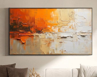 Pintura al óleo minimalista naranja abstracta sobre lienzo, arte mural texturizado moderno original, pintura concisa personalizada, decoración del hogar de una gran sala de estar
