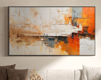 Large Abstract Minimalist Oil Painting On Canvas, Original Orange Textured Art Painting, Living Room Decor, Custom Painting, Modern Wall Art