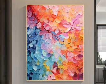 Large Original Colorful Leaf Oil Painting On Canvas, Abstract Modern Textured Art Painting, Custom Colorful Home Decor, Living Room Wall Art