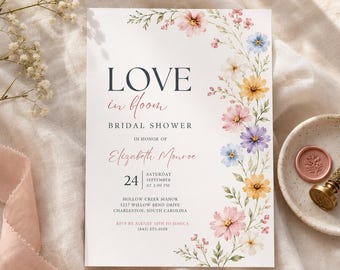 Love in Bloom Bridal Shower Invitation | Wildflower Garden Party Invite | Spring Floral | Printable Canva Template Digital Download