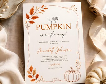 Little Pumpkin Baby Shower Invitation Template Fall Autumn Baby Shower Invite Printable Digital Download Canva