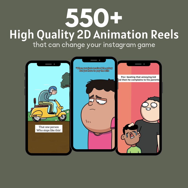 Buy 500 2d Animation Funny Reels Bundle Digital Download Viral Reels