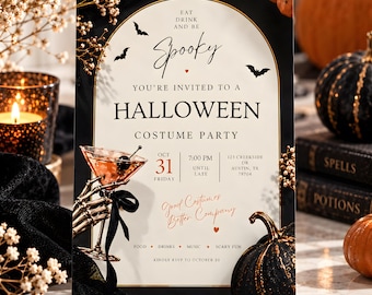 Editable Halloween Invitation, Canva Halloween Party Invite, Adult Costume Party Template, Gothic Spooky Digital Invitation