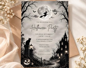 Halloween Party Invitation Gothic Haunted House Party Invite Vintage Halloween Costume Party Canva Template Printable Digital Download