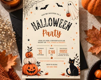 Halloween Party Invitation Digital Halloween Invitation Template Printable Invite Lets Get Spooky Ghost Party Trick or Treat Canva Template