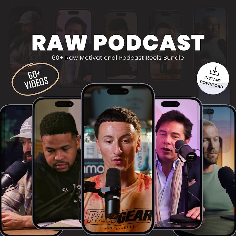 Raw Podcast Motivational Reels Bundle main cover showing viral video templates