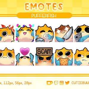 Pufferfish Emote Pack (10) | Twitch, Discord , YouTube, Streaming | Cute  Emote pack of Pufferfish