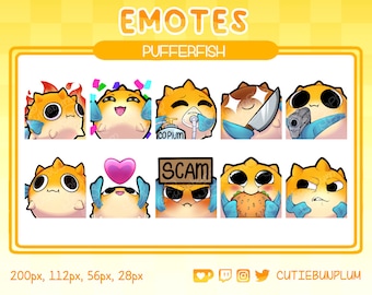 Paquete de gestos de pez globo (10) / Twitch, Discord, YouTube, Streaming / Lindo paquete de gestos de pez globo