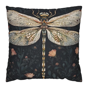 William Morris Dragonfly Accent Pillow, Vintage Nature-Inspired Cushion, Botanical Throw Pillow, Dragonfly Pillow Cover, Couch Pillowcase