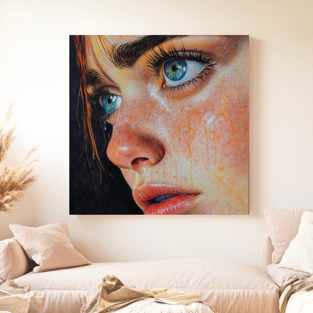 Woman Crying Wall Art, Emotional Portrait Print, Dramatic Expression ...