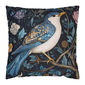 William Morris Blue Bird Pillow, Vintage Botanical Pillow Cover, Elegant Accent Pillow, Nature-Inspired Throw Pillow, Decorative Cushion