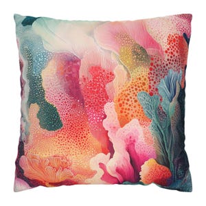 Colorful Coral Reefs Pillow, Ocean Accent Pillow, Coastal Throw Pillow, Underwater Pillowcase, Beach Pillow Cover, Marine Home Decor