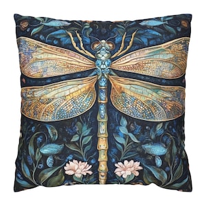 Dragonfly Throw Pillow Case, Vintage Pillow Cover, Decorative Pillow, Polyester Pillow, Accent Pillow, Gift for Mom, William Morris Pillow