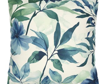 Blue Floral Throw Pillow, Nature-Inspired Pillow Case, Retro Floral Pillow Cover, Boho Chic Accent Pillow, Decorative Home Vintage Pillow