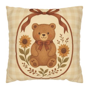 Vintage Teddy Bear Throw Pillow, Cute Bear Pillowcase, Soft Teddy Accent Pillow, Nursery Pillow Cover, Cozy Animal Pillow for Kids Room