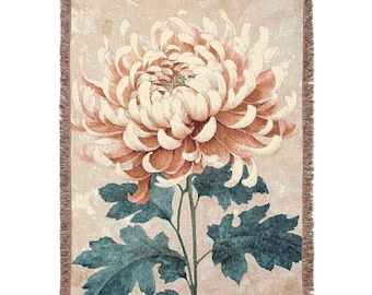 Chrysanthemum William Morris Blanket, Botanical Woven Throw, Vintage Blanket, Decorative Floral Blanket, Elegant Nature-Inspired Blanket