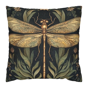 William Morris Dragonfly Accent Pillow, Vintage Nature-Inspired Cushion, Botanical Throw Pillow, Dragonfly Pillow Cover, Couch Pillowcase