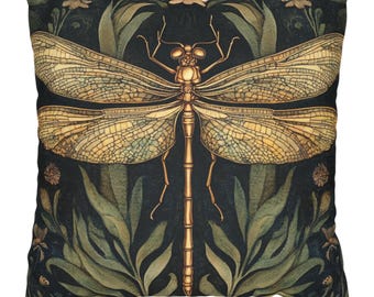 William Morris Dragonfly Accent Pillow, Vintage Nature-Inspired Cushion, Botanical Throw Pillow, Dragonfly Pillow Cover, Couch Pillowcase